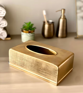 Boîte à mouchoirs en bois et métal luxueuse, design minimaliste contemporain, finition dorée faite à la main, couleurs et formes personnalisables pour la maison - Product Image 6