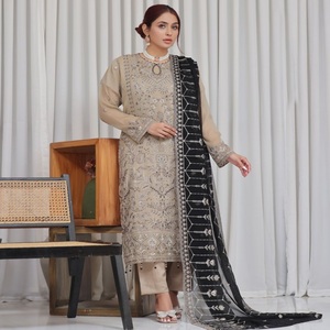 Trajes de Shalwar Kameez de Chifón Largos hasta el Suelo, Bordados y Sin Arrugas, para Fiesta de Verano, Estilo Indio Pakistaní, con Dupatta, para Mujer - Product Image 5