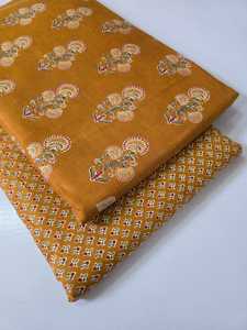 Ensemble de tissu en coton imprimé Jaipuri non cousu, haut et bas |   60x60 Coton |   1 lot 5m Haut 5m Bas |   Costume pour filles - Product Image 3