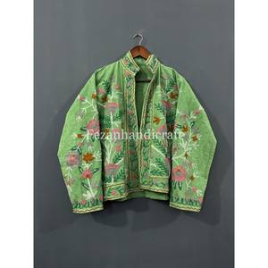 Unisex Uzbek Floral Embroidery Cotton Duck Fabric Jacket Women's Trending Short <b>Coat</b> for Autumn Party Wear Knitted Processing - Product Image 2