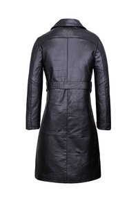 Abrigo Largo Cruzado Elegante para Mujer, Diseño Nuevo de Otoño, Ecológico, Tela Satén, Piel de Oveja Genuina Repujada - Product Image 2