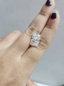 2.74TDW Radiant & Round Cut Diamond Yellow Gold Ring by Lab-Stone Sunshine Sparkling Diamond Ring Color DE LA - Product Image 6