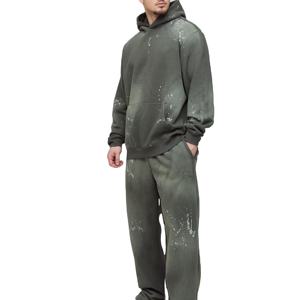 Survêtements personnalisés avec impression délavée au soleil, pantalons évasés et sweats à capuche pour hommes, nouveau design streetwear, survêtement 100% coton, prix bas - Product Image 1