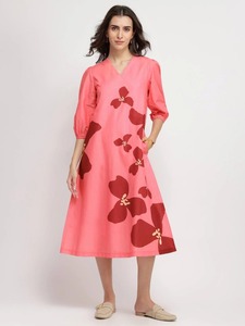 Vestido Midi indio hecho a mano de algodón puro 100% con estampado floral, ropa elegante de verano y playa para mujer, ¡gran idea de regalo! - Product Image 2