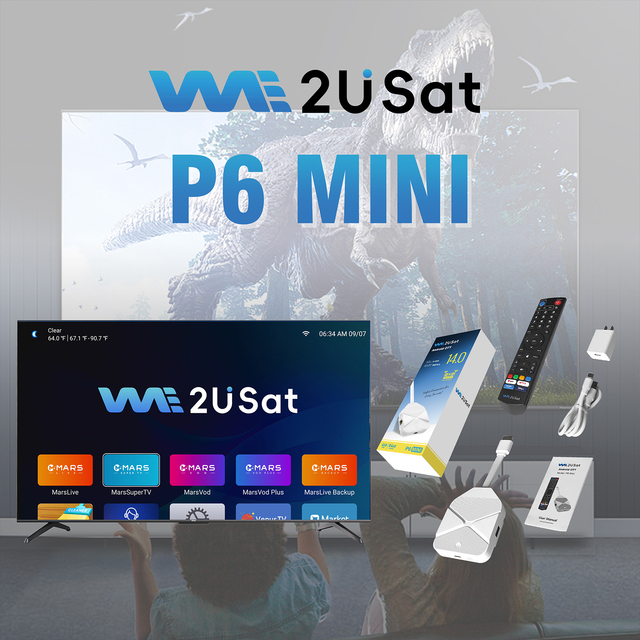 We2USat P6 Mini Fire TV Stick with Amlogic S905Y4 Android 14.0 BT 5.0 Wifi 6 6K Streaming Smart TV Stick Better than Vseebox box