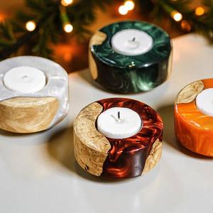 Porte-bougie artisanal en résine et bois, forme personnalisée, pour la décoration de la maison et les intérieurs de luxe - Product Image 6