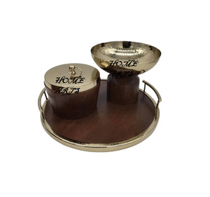 Servidor de tuercas de Color marrón de madera hecho a mano con tapa Meta y bandeja de madera Servidor de dulces de la mejor calidad de Home Arts - Product Image 1