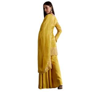 Ivory Silk <b>Kurta</b> Palazzo Suit With Applique Organza Dupatta Wholesale <b>Women</b> Ethnic Apparel OEM Clothing Factory Supplier Fashion - Product Image 5
