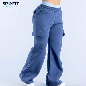 Pantalones Deportivos de Felpa para Mujer, Estilo Cargo, Color Azul, Logotipo Personalizado, Talla Grande, Ecológicos, para Invierno, Gimnasio y Entrenamiento - Product Image 4
