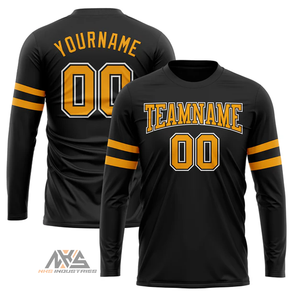 Custom High Quality Soccer Jersey Black Gold-<b>White</b> <b>Long</b> <b>Sleeve</b> Performance Top Quick Dry Feature Polyester Sublimation Logo - Product Image 1