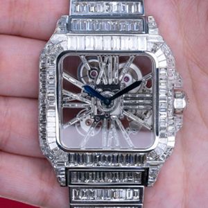 ใหม่นาฬิกาธุรกิจหรูหรายูนิเซ็กส์คุณภาพสูงใส่ได้ทั้งชายและหญิงอะนาล็อกสีขาวสแตนเลสเพชรโมอิสสีขาวทองแบบไม่มีสี - Product Image 1