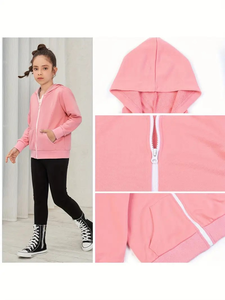 เสื้อมีฮู้ดผ้าฝ้ายออร์แกนิกสำหรับเด็กผู้หญิง100% มีซิปรูดแบบลำลองพิมพ์โลโก้ได้ตามต้องการเสื้อผ้าถักให้ความอบอุ่น - Product Image 2