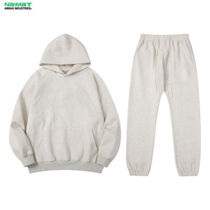 Ensemble de survêtement respirant de haute qualité en molleton d'hiver 100% coton, respectueux de l'environnement, sweat-shirt et pantalon de survêtement, streetwear élégant - Product Image 1