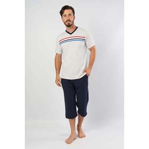 Conjunto de Pantalones Cortos y Camiseta con Cuello en V para Hombre CEPLI ERKEK P.SUPREM - Gris Melange - Gris Melange - Product Image 1