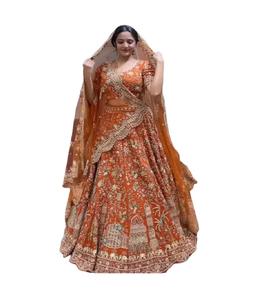 Trabajo de bordado pesado hecho a mano de calidad Premium Lehenga Choli diseño de lujo para mujeres tela de red para bodas colección de exportación - Product Image 2