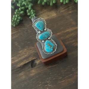 Danny Henio High Grade Kingman Turquoise & Sterling Silver <b>Adjustable</b> <b>Ring</b> with Bezel Setting Gift - Product Image 3