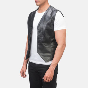 2024 New Warm Winter Sleeveless Black Studded Jacket Vest 2 Pocket Leather <b>Waistcoat</b> <b>Men</b> Motorcycle Vest Coat - Product Image 2