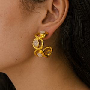 Boucles d'oreilles cabochon en laiton bohème à la mode en oeil de tigre naturel fait à la main pour femmes - Product Image 2