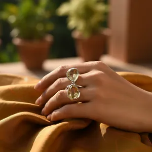 Bague Statement en Argent Sterling 925 Plaqué Argent avec Pierre Précieuse Citrine pour Femme - Product Image 3