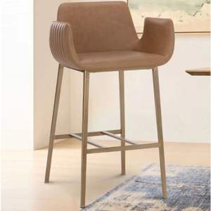 Silla de Bar Beige contemporánea, muebles de comedor para el hogar de cuero sintético Rom para ajustes del hogar y asientos de Bar - Product Image 1