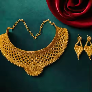 ชุดต่างหูดีไซน์หรูหราพร้อมสร้อยคอชุบทอง22K ชุดต่างหูสำหรับขายโดยผู้ส่งออกอินเดีย - Product Image 1