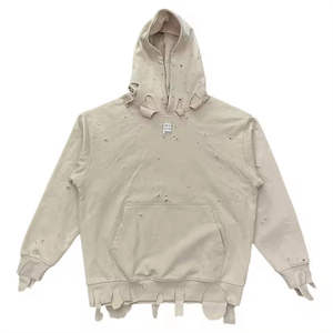 เสื้อฮู้ดดี้โอเวอร์ไซส์แบบดิสเทรส ผ้าคอตตอนผสม ระบายอากาศได้ดี สำหรับผู้ชาย ขายส่ง - Product Image 1