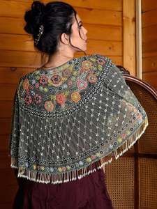 Victorian Burlesque hecho a mano recto fiesta capa 100% poliéster semilla cuentas bordado espectacular Vintage lentejuelas perlas - Product Image 2