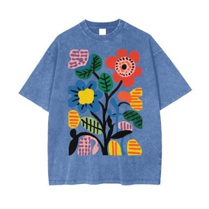 Camiseta de algodón lavado con ácido Vintage para mujer, camiseta con hombros caídos informal con estampado de diseño personalizado para mujer de gran tamaño - Product Image 2