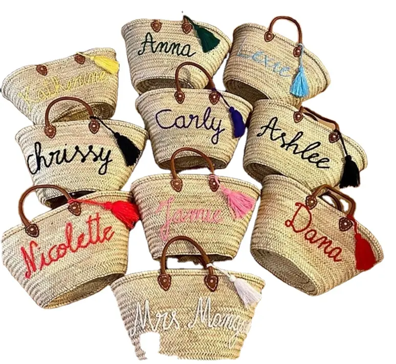 customized bridal bags embroidered bags with pompom Leather easy to Carry Large size Wayuu crochet bag for women handbag