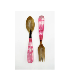 Buffalo Horn Spoon 2PCS <b>White</b> Resin Handle Elegant Crafts High Quality Resin Handle Horn Spoon - Product Image 4