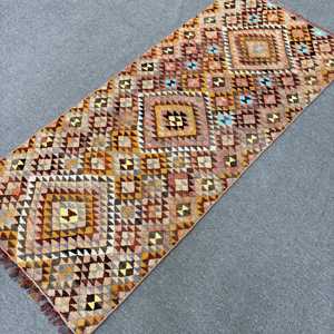 2.4x5.6 ft Rug, Vintage Kilim Rug, Turkish <b>Brown</b> <b>Wool</b> Patchwork Rug - Product Image 2