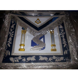 Masonic Regalia Officer <b>Aprons</b> Hand Embroidered Bullion Work on Blue Velvet and <b>White</b> Leather Masonic Blue Past Master <b>Apron</b> - Product Image 1