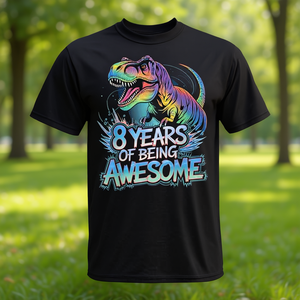 T-shirt per bambini a maniche corte, girocollo, stampa digitale, 8 anni di meraviglia, regalo unisex per la festa di compleanno dei bambini - Product Image 4