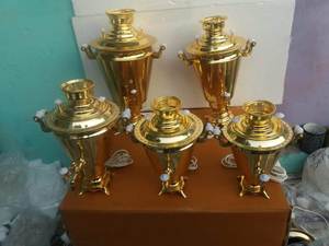 ปีใหม่2023การออกแบบที่ดีที่สุดมือแกะสลักทองเหลือง Samovar ทองที่มีถ้วยและจานรองและที่มีคุณภาพสูงกาต้มน้ำชาไฟฟ้า Samovar - Product Image 4