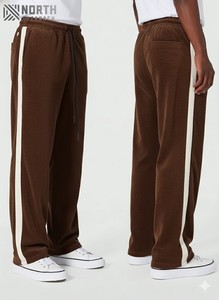 Pantalon d'hiver décontracté à jambe droite pour homme, avec logo personnalisé, cordon de serrage, tissu en laine léger et respirant, bande latérale noire - Product Image 4