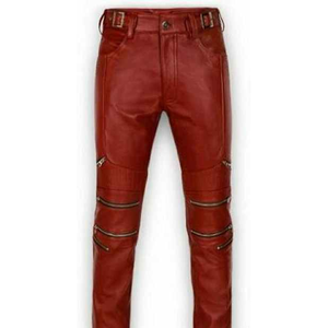 Personnalisé hommes pantalon en cuir véritable motards double long réel rouge foncé élégant hommes pantalon en cuir 2025 - Product Image 2
