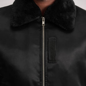 Veste Varsity Homme Noire Extérieur Satin Doublure Polyester Matelassé Fermeture à Glissière Amovible Faux - Product Image 6