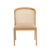 Chaise de salle à manger en teck massif et rotin avec siège rembourré doux et dossier incurvé, écologique, durable, moderne, pour appartement