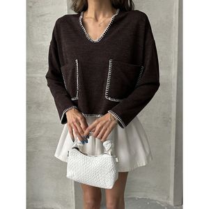 Blusa de Punto Borgoña para Mujer TOPSHOW con Puntada de Pastor, Detalles de Lentejuelas y Bordados, Mezcla de Algodón y Poliéster, Venta al por Mayor Tallas S-L - Product Image 4