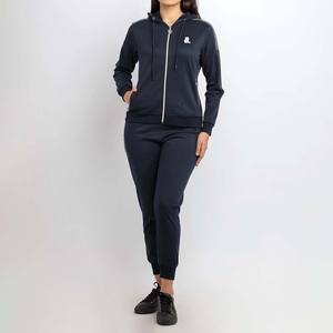 Couleur unie haute qualité 100% coton respirant Zip survêtement ensemble femmes debout avant lourd hiver sportif à capuche survêtement - Product Image 1