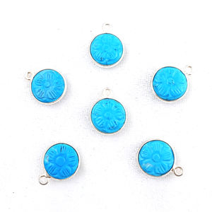 Colgante de bisel turquesa 10mm flor redonda tallada azul turquesa oro Vermeil 925 colgantes de bisel de plata esterlina encanto hecho a mano - Product Image 2