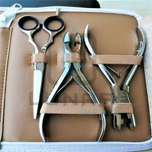 Kit de herramientas de extensión de cabello, caja de cuero de PVC, color blanco tostado, doble capa, pulido de plata, acabado con alicates de 6,5 pulgadas - Product Image 3