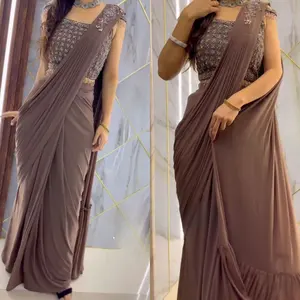 Sarees hint Sarees bluz kadınlar dizisi ile nakış Embroidery Saree düşük hazır giymek