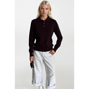 เสื้อโปโลคอปกสีทอง แต่งกระดุม ผ้าถัก - สีน้ำตาล - สีน้ำตาล - Product Image 6