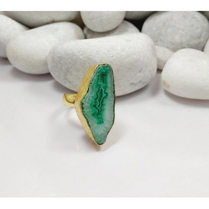 Vintage Casual Brass <b>Ring</b> with Gold Plated Agate Druzy Gemstone <b>Adjustable</b> Opening Trendy Bezel Setting for Gifts - Product Image 2