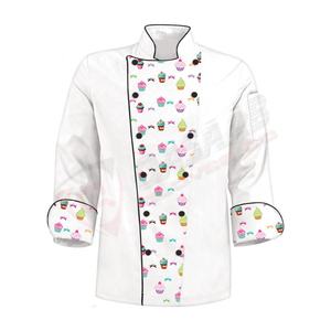 Impresión de helados de doble color Hombres Mujeres Logotipo bordado de algodón Otoño Springs Hotel-Restaurante Cocina Chef Abrigo Uniformes - Product Image 1