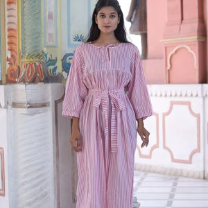 Robe imprimée à rayures en coton indien à la main pour femmes, tenue de fête d'été pour femmes, style bohème, robe cadeau de mariée personnalisée en solde. - Product Image 1