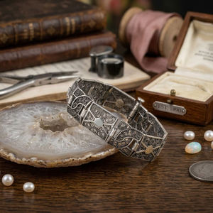 Pulsera de Plata de Ley 925 con Filigrana Estampada Vintage y Cuentas, Regalo de Boda, 70 Años de Experiencia, Envío Rápido - Product Image 4