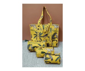 3-Pcs <b>Quilted</b> Leather <b>Tote</b> <b>Bag</b> Set Bohemian Same Print Cosmetic <b>Bag</b> Block Print Toiletry <b>Bag</b> Cotton Two Fashionable for Ladies - Product Image 6