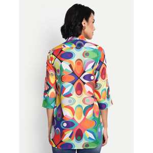<b>Women's</b> Oversized Classic Solid Shirt Quirky Abstract Multi-Colour Digital Printed Striped Pattern Casual Summer Button Thin - Product Image 5